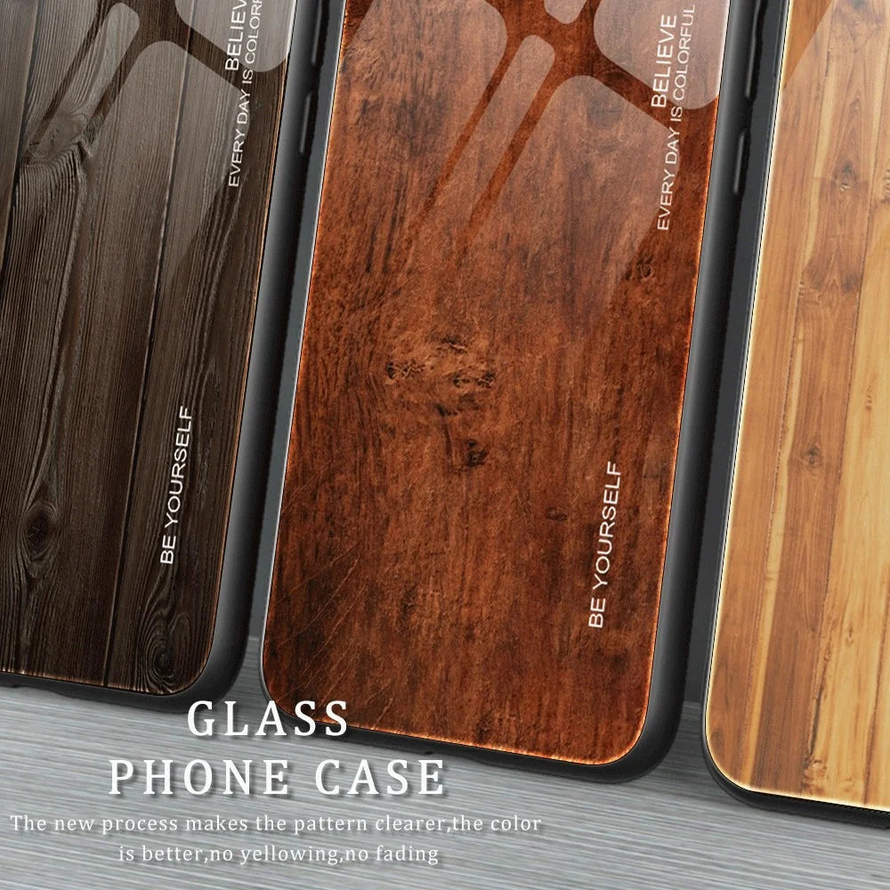 For Samsung Galaxy S23+ Wooden Pattern Tempered Glass Shell Phone Case TPU Frame Protective Cover - Orange - 6