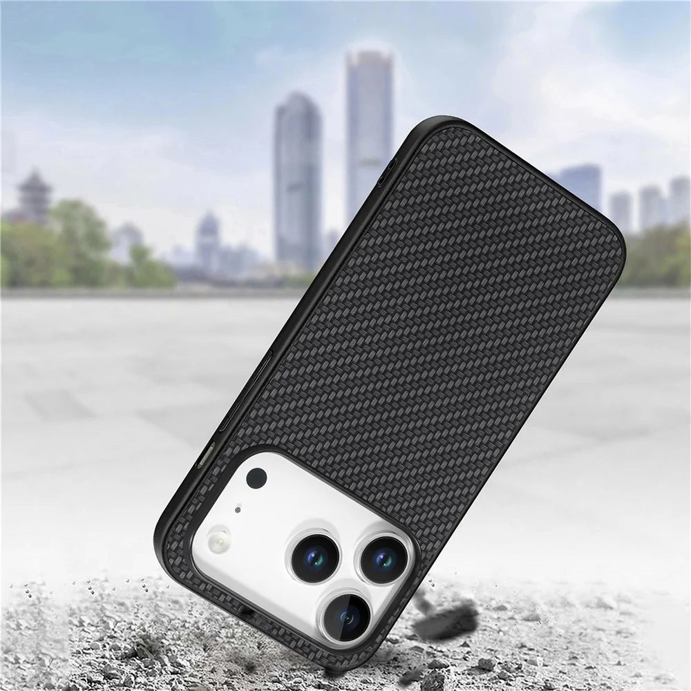 For iPhone 17 Pro Max Case Carbon Fiber Texture PU Leather + PC + TPU Phone Cover - Black - 5