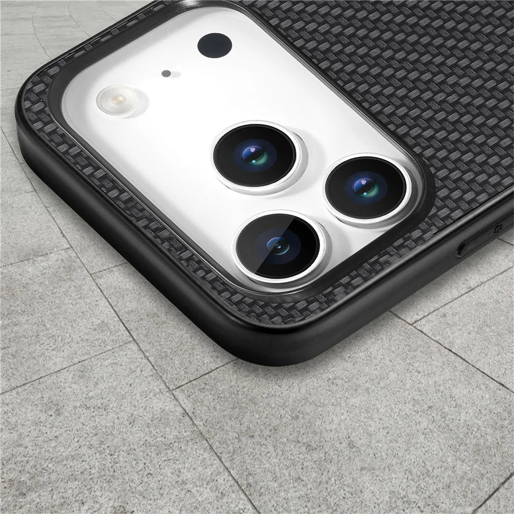 For iPhone 17 Pro Max Case Carbon Fiber Texture PU Leather + PC + TPU Phone Cover - Black - 7