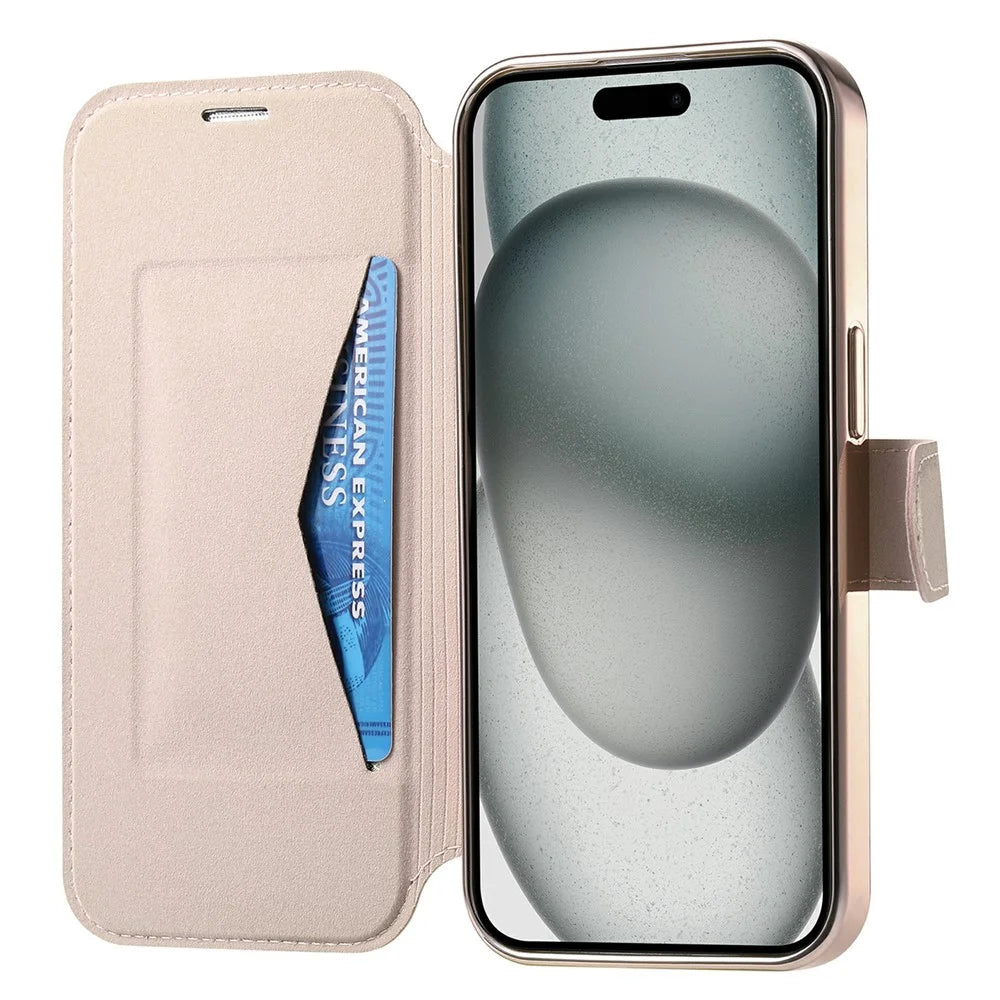 For iPhone 18 Pro / 17 Pro Case Compatible with MagSafe Detachable Leather Phone Cover with Lens Film - Rose Gold - 2