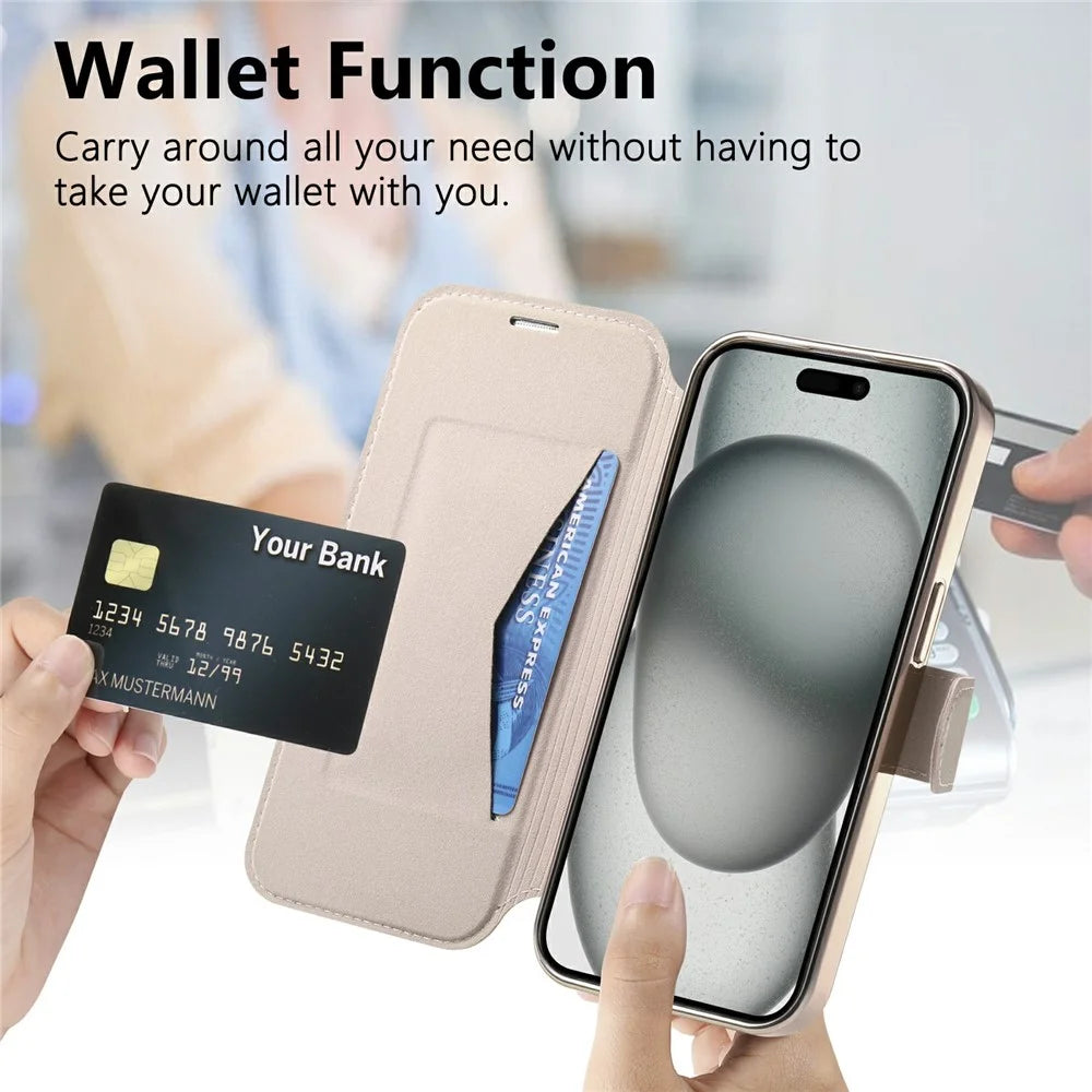 For iPhone 18 Pro / 17 Pro Case Compatible with MagSafe Detachable Leather Phone Cover with Lens Film - Rose Gold - 5
