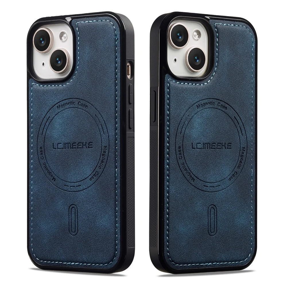 LC.IMEEKE L6 For iPhone 15 Case PU Leather Coated PC TPU Phone Cover Compatible with MagSafe - Blue - 2