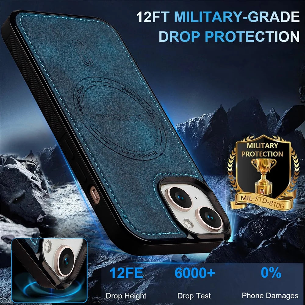 LC.IMEEKE L6 For iPhone 15 Case PU Leather Coated PC TPU Phone Cover Compatible with MagSafe - Blue - 3