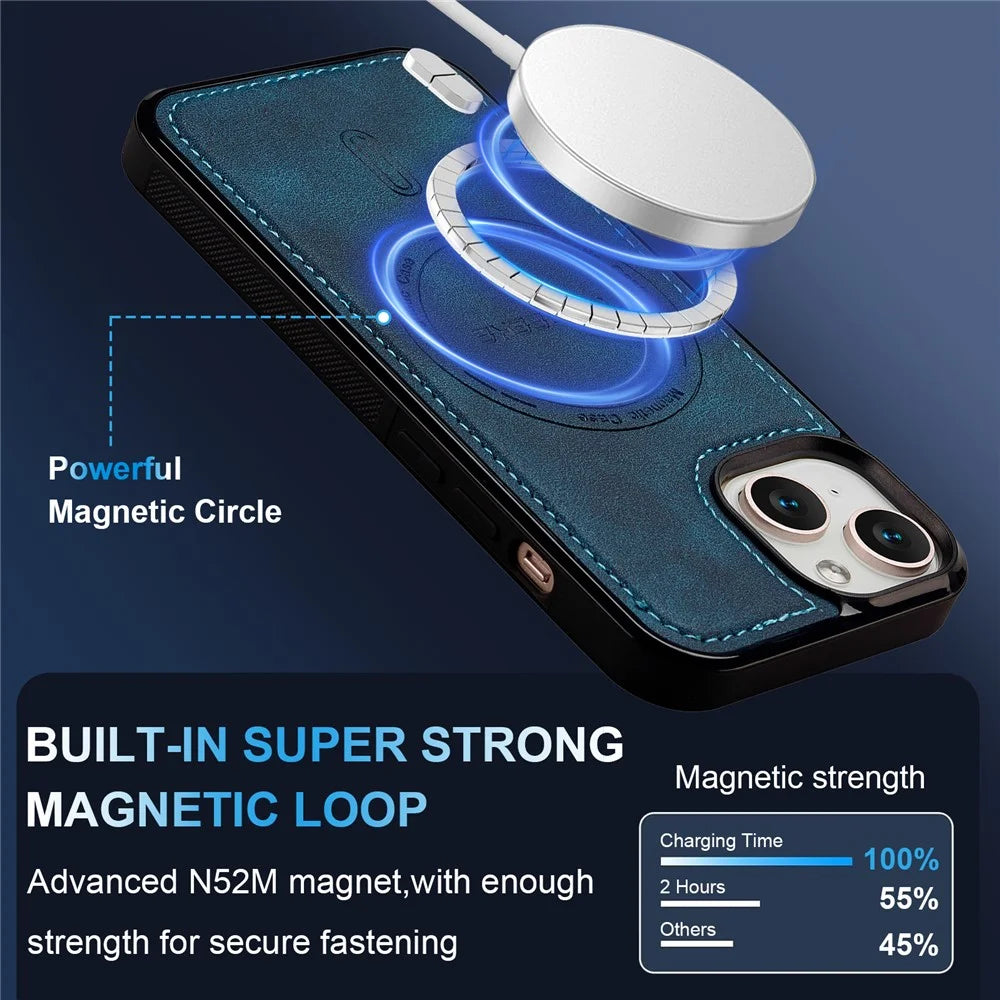 LC.IMEEKE L6 For iPhone 15 Case PU Leather Coated PC TPU Phone Cover Compatible with MagSafe - Blue - 7