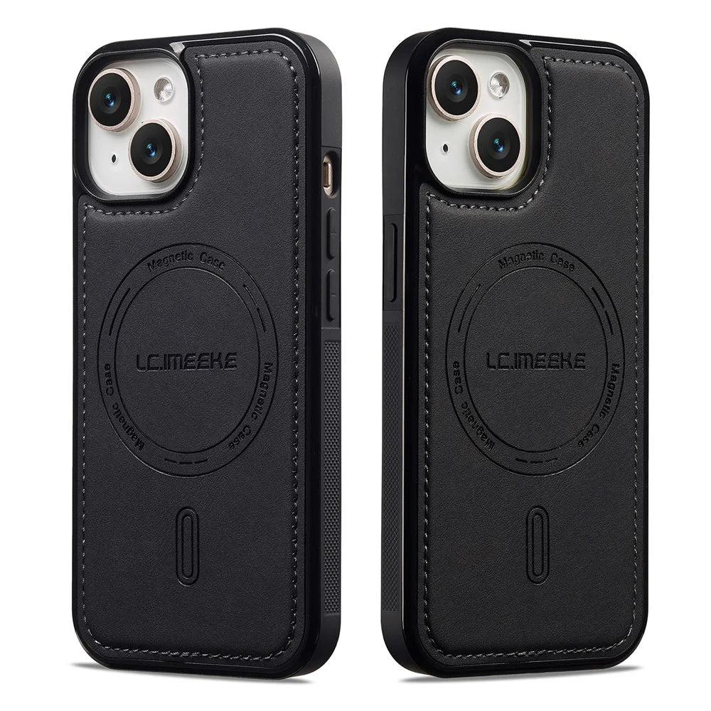 LC.IMEEKE L6 For iPhone 13 mini / 12 mini Case PU Leather Coated PC TPU Phone Cover Compatible with MagSafe - Black - 2