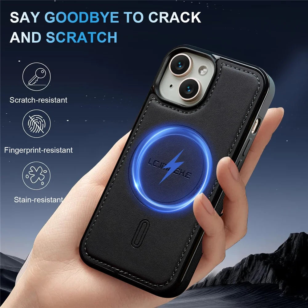 LC.IMEEKE L6 For iPhone 13 mini / 12 mini Case PU Leather Coated PC TPU Phone Cover Compatible with MagSafe - Black - 4