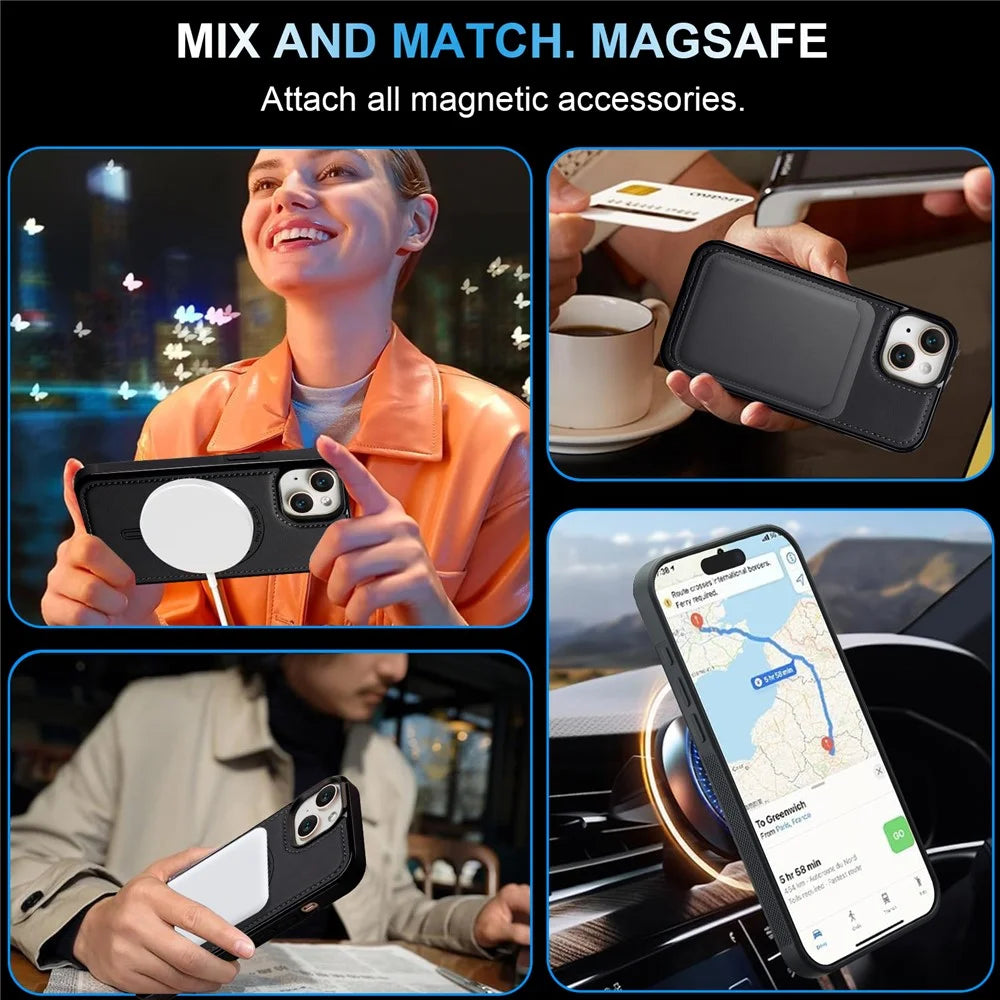 LC.IMEEKE L6 For iPhone 13 mini / 12 mini Case PU Leather Coated PC TPU Phone Cover Compatible with MagSafe - Black - 6