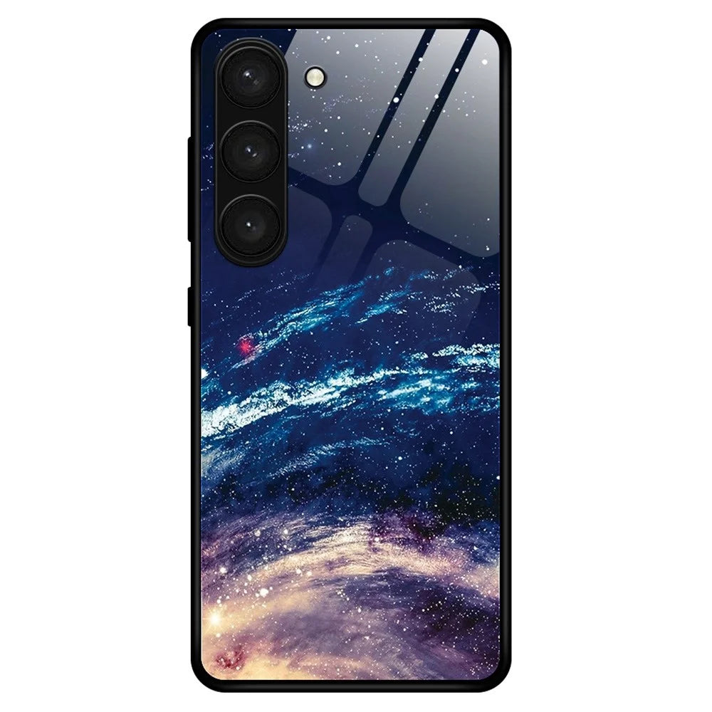 For Samsung Galaxy S23 TPU+PC+Tempered Glass Anti-Scratch Anti-drop Case Stylish Pattern Printing Cellphone Protective Cover - The Milky Way - 1