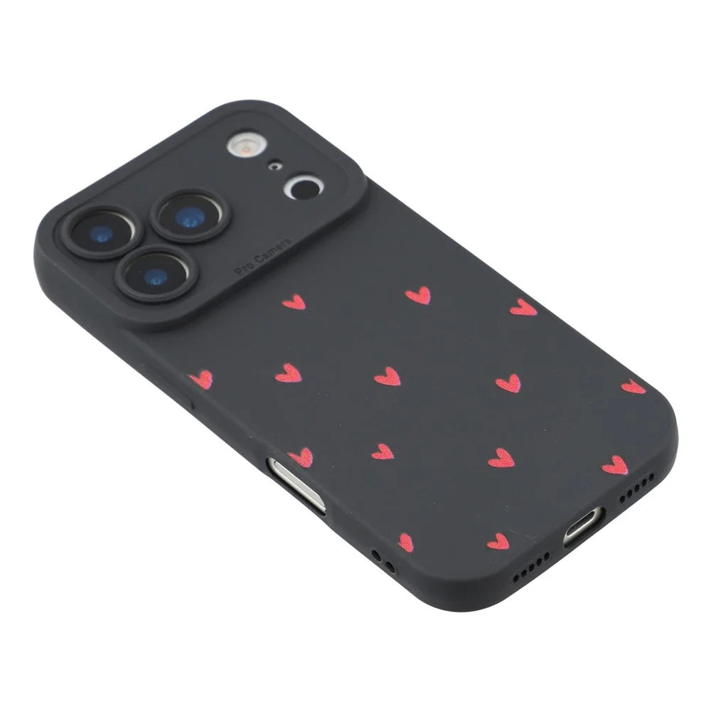 For iPhone 17 Pro Case Heart Pattern TPU Phone Back Cover - Black / Red Hearts - 4