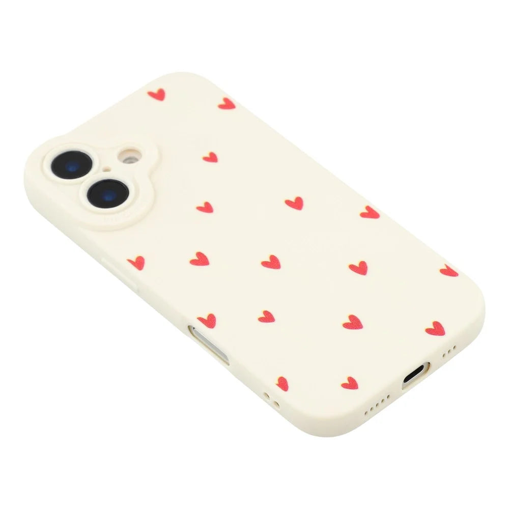 For iPhone 16 Case Heart Pattern TPU Phone Back Cover - Antique White / Red Hearts - 4