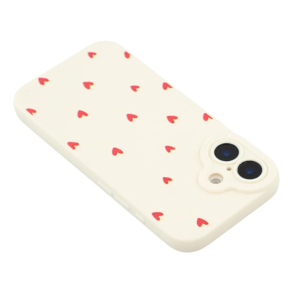 For iPhone 16 Case Heart Pattern TPU Phone Back Cover - Antique White / Red Hearts - 5
