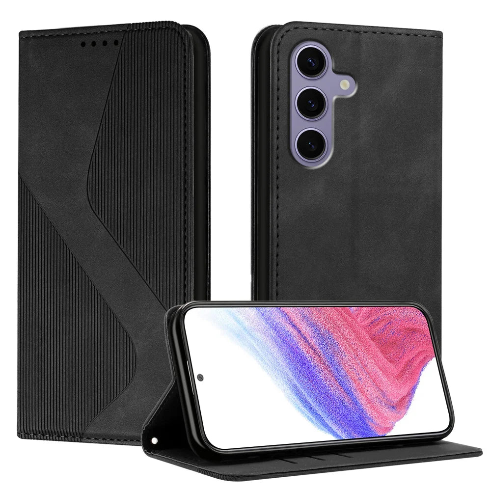 For Samsung Galaxy S24 / Galaxy S25 Phone Cover Skin-touch Feel Leather Wallet Case with Stand - Black - 1