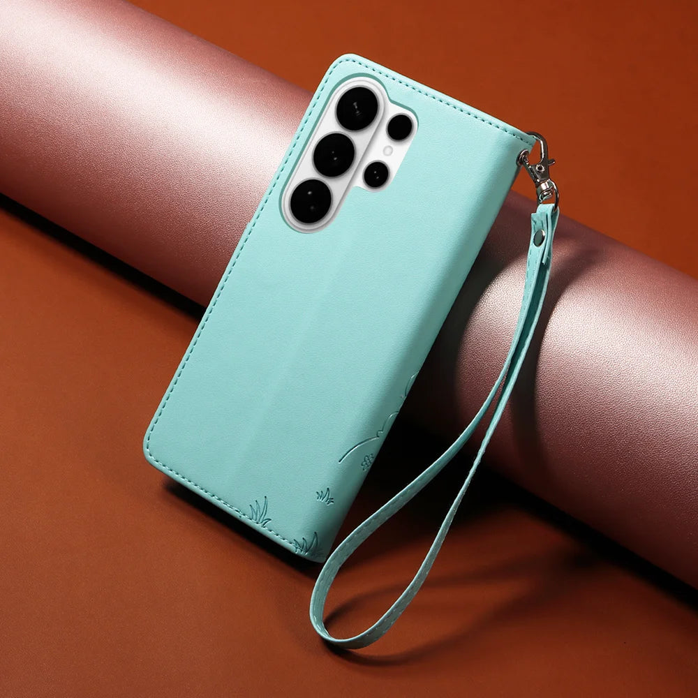 For Samsung Galaxy S26 Ultra Case RFID Blocking Imprinted Dog Pattern PU Leather Phone Cover with Wrist Strap - Green - 3