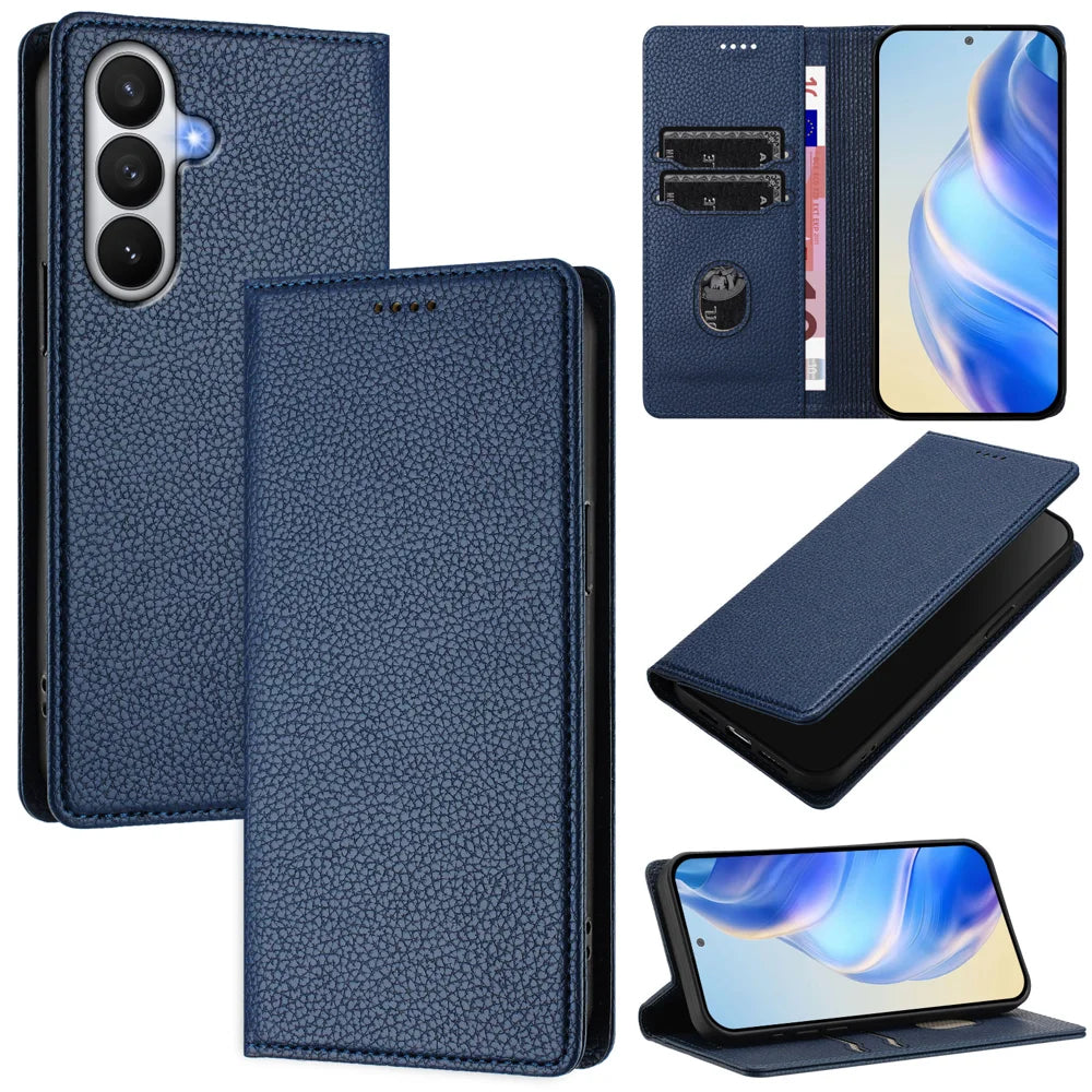 For Samsung Galaxy S26 Wallet Case RFID Blocking Litchi Texture Leather Mobile Cover - Dark Blue - 2