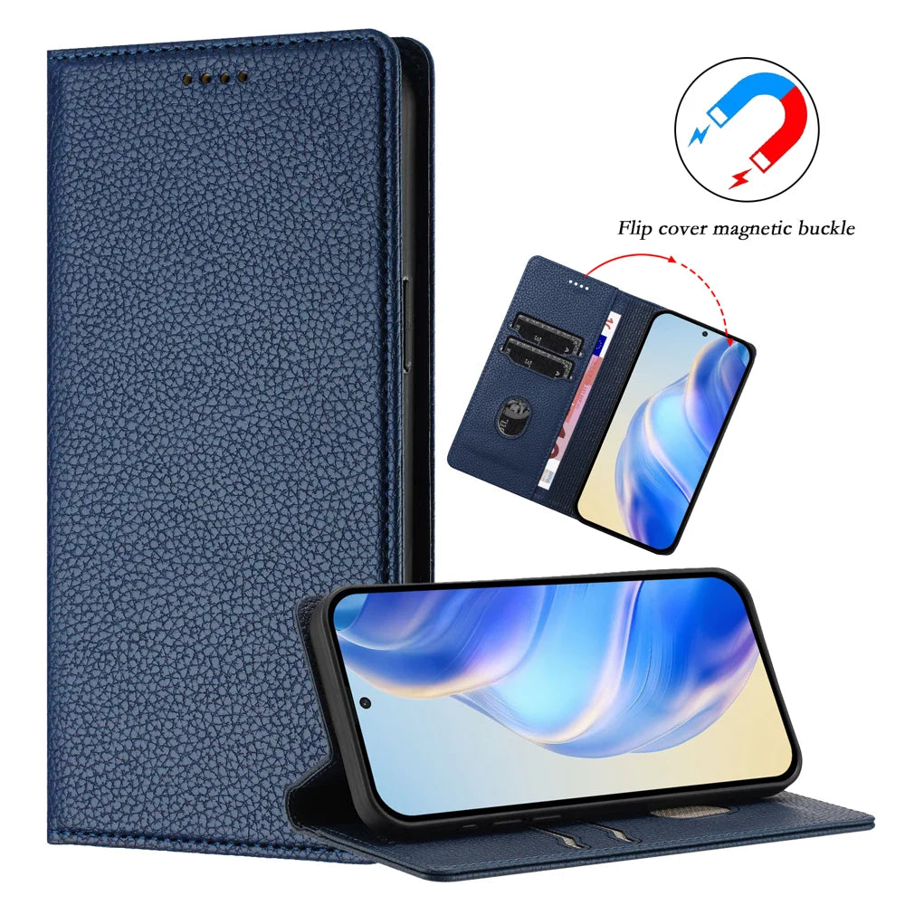 For Samsung Galaxy S26 Wallet Case RFID Blocking Litchi Texture Leather Mobile Cover - Dark Blue - 5