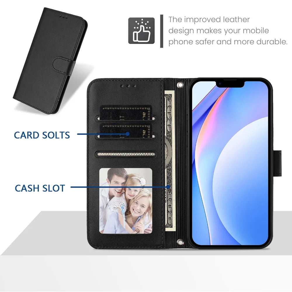 For Sony Xperia 10 VII Wallet Case RFID Blocking Calf Texture Leather Stand Phone Cover with Strap - Black - 3