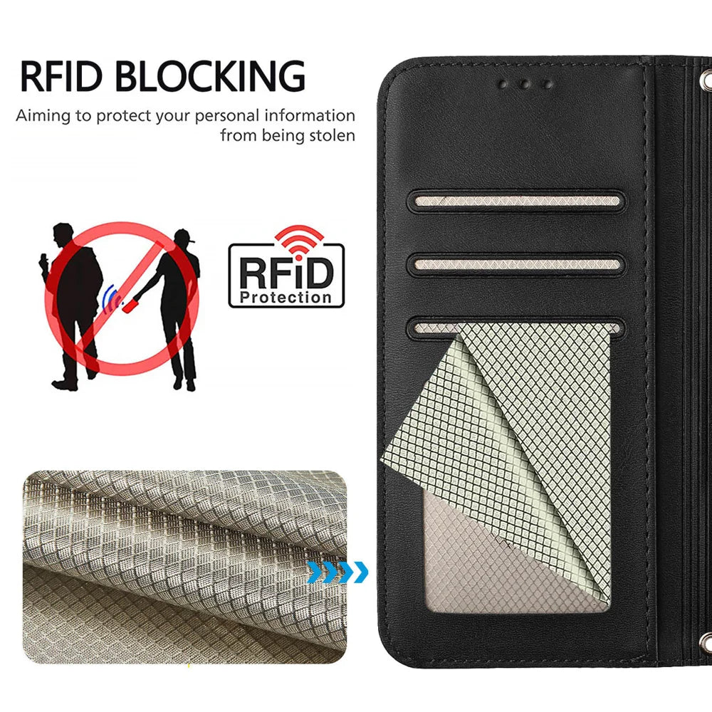 For Sony Xperia 10 VII Wallet Case RFID Blocking Calf Texture Leather Stand Phone Cover with Strap - Black - 4
