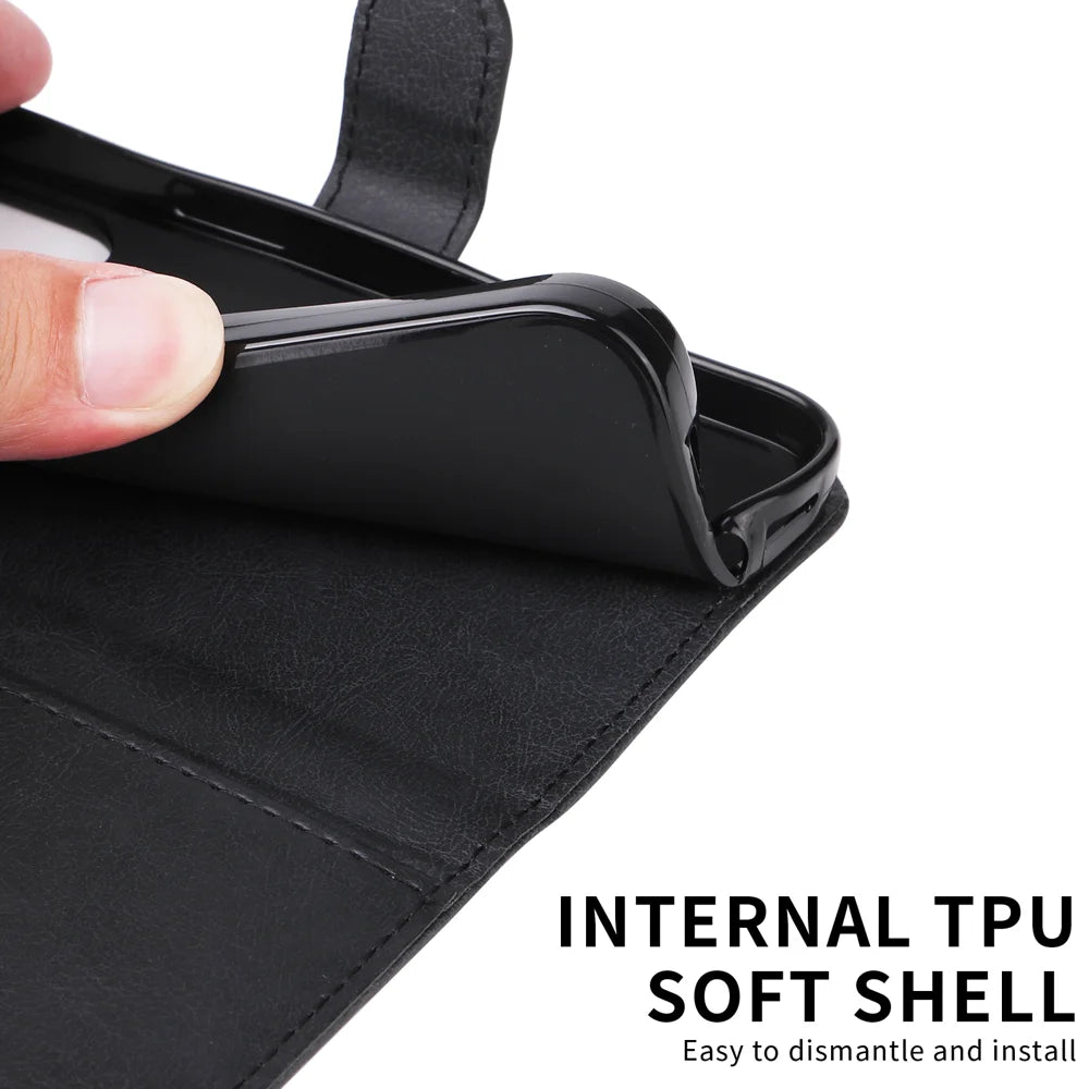 For Samsung Galaxy S26 Leather Wallet Case with Strap Solid Color Phone Stand Cover - Black - 4