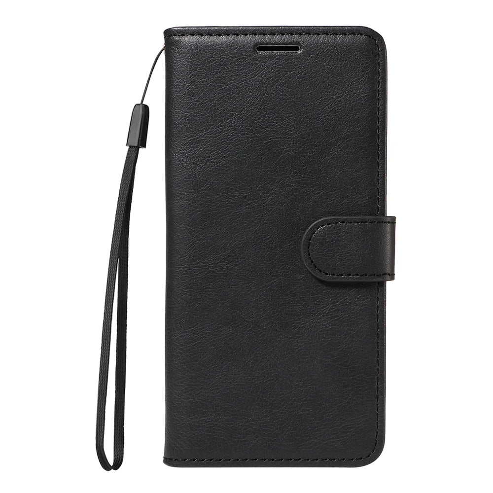 For Samsung Galaxy S26 Leather Wallet Case with Strap Solid Color Phone Stand Cover - Black - 7