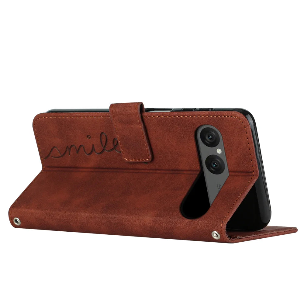 For Sony Xperia 10 VII Stand Case PU Leather Phone Cover Imprinted Heart Pattern - Brown - 2