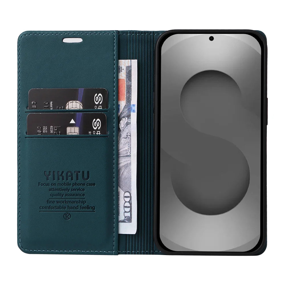YIKATU For Samsung Galaxy S26 Ultra Phone Cases  Magnetic Closure PU Leather Mobile Cover - Green - 2