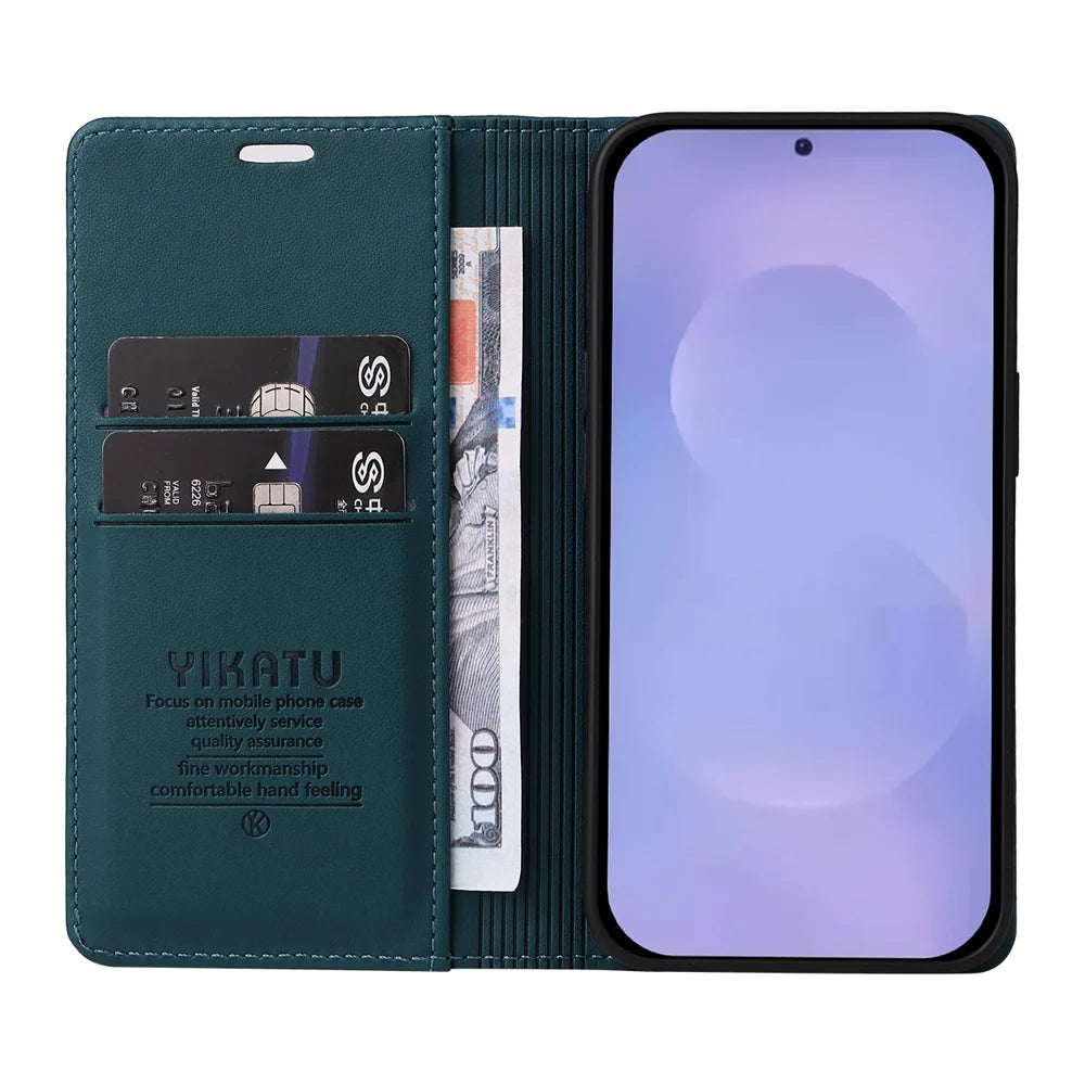YIKATU For Samsung Galaxy S26 Phone Cases  Magnetic Closure PU Leather Mobile Cover - Green - 2
