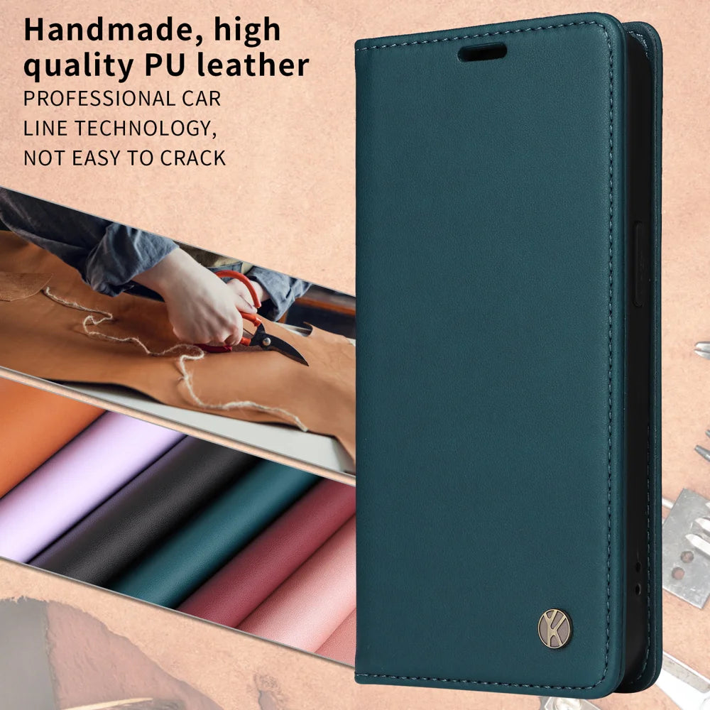 YIKATU For Samsung Galaxy S26 Phone Cases  Magnetic Closure PU Leather Mobile Cover - Green - 3