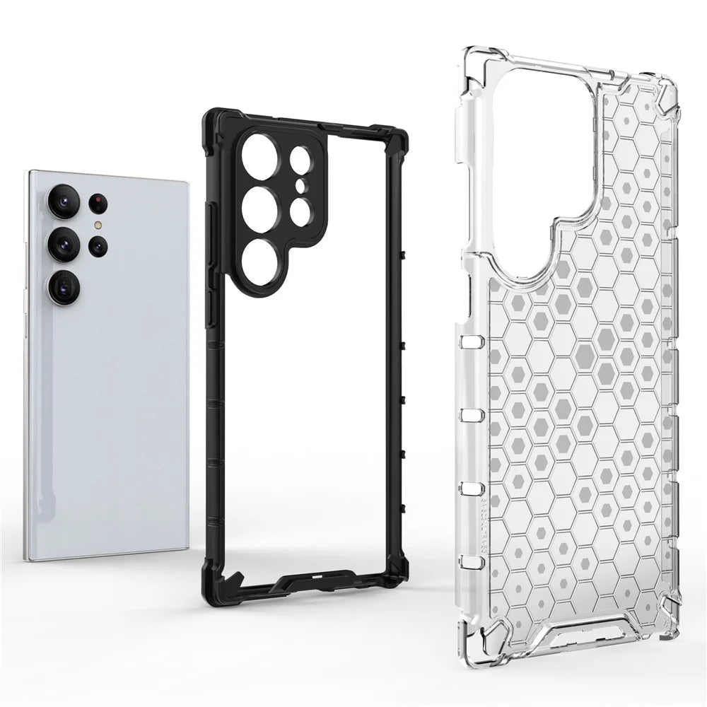 Shockproof Case for Samsung Galaxy S23 Ultra Honeycomb Textured Phone Case TPU + PC Protective Cover - Grey - 2