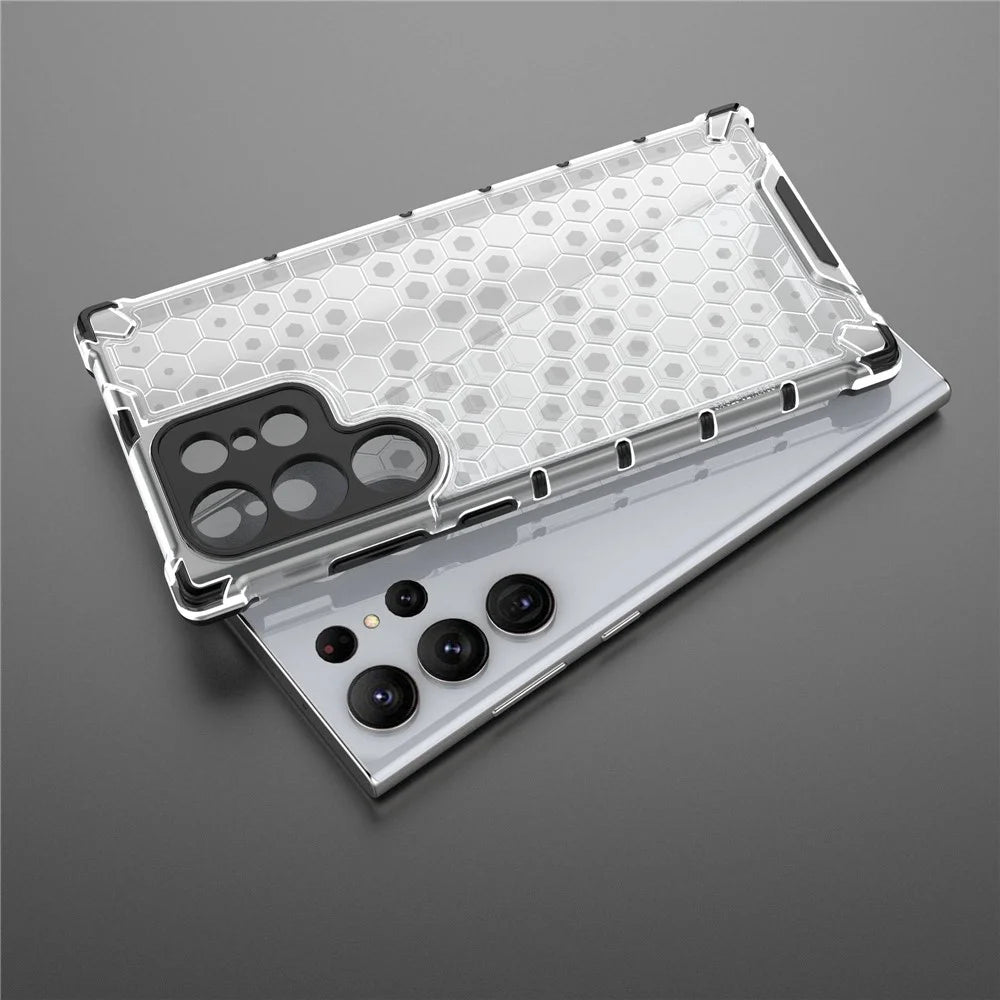 Shockproof Case for Samsung Galaxy S23 Ultra Honeycomb Textured Phone Case TPU + PC Protective Cover - Grey - 7