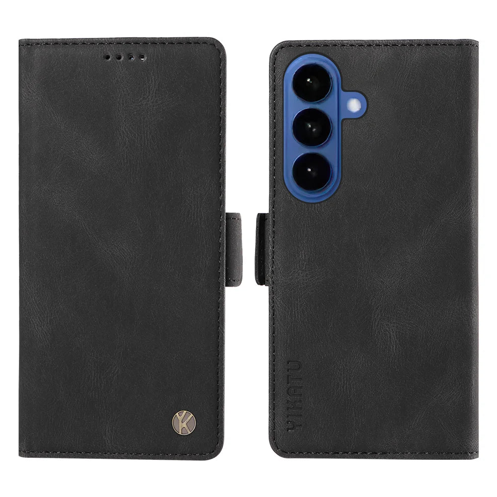 YIKATU For Samsung Galaxy S26 Leather Case  YK-005 Skin-touch Feeling Wallet Phone Cover - Black - 1