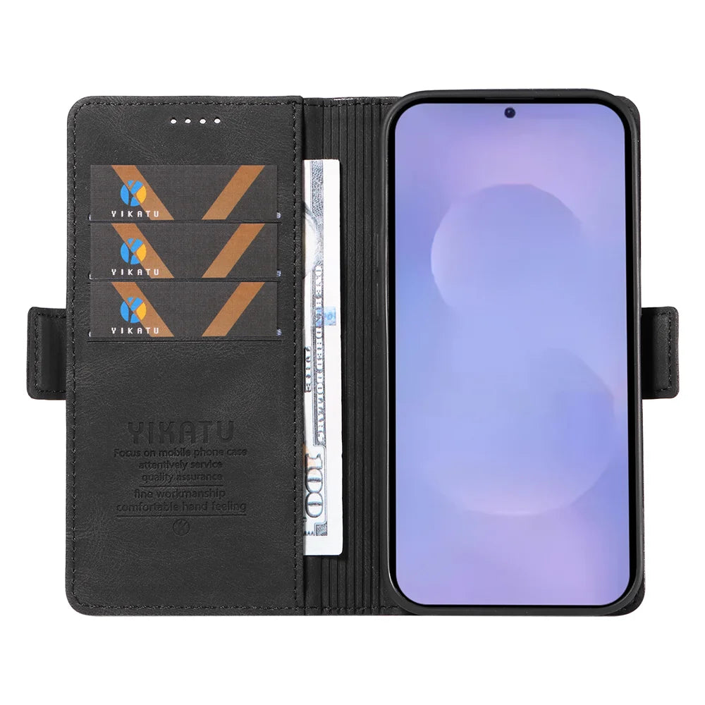 YIKATU For Samsung Galaxy S26 Leather Case  YK-005 Skin-touch Feeling Wallet Phone Cover - Black - 2