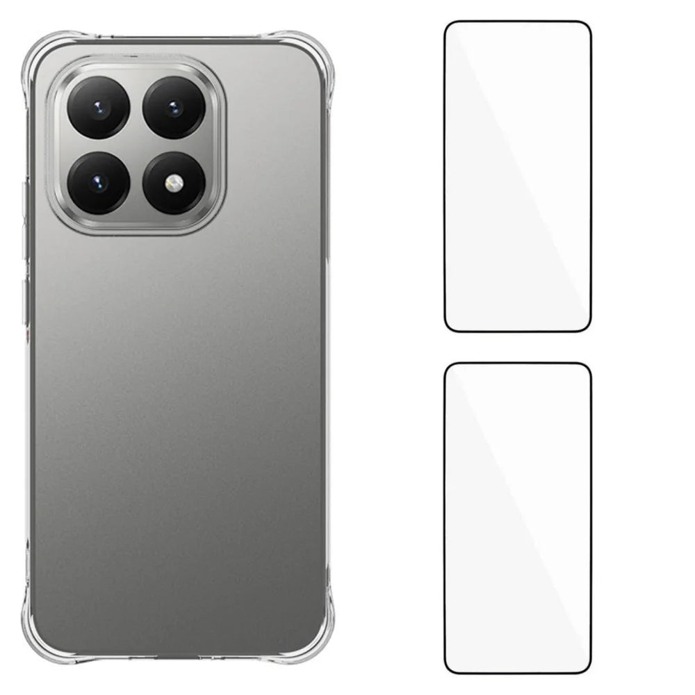 WANLONFENG For Xiaomi 15T TPU Case  WL2 Series 2.0mm Phone Cover with 2Pcs Tempered Glass Films - Transparent - 1