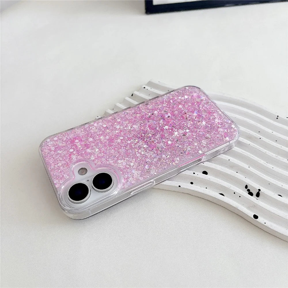 For iPhone 17 Case TPU Drop Protection Epoxy Glittery Sequins Phone Cover - Pink - 4