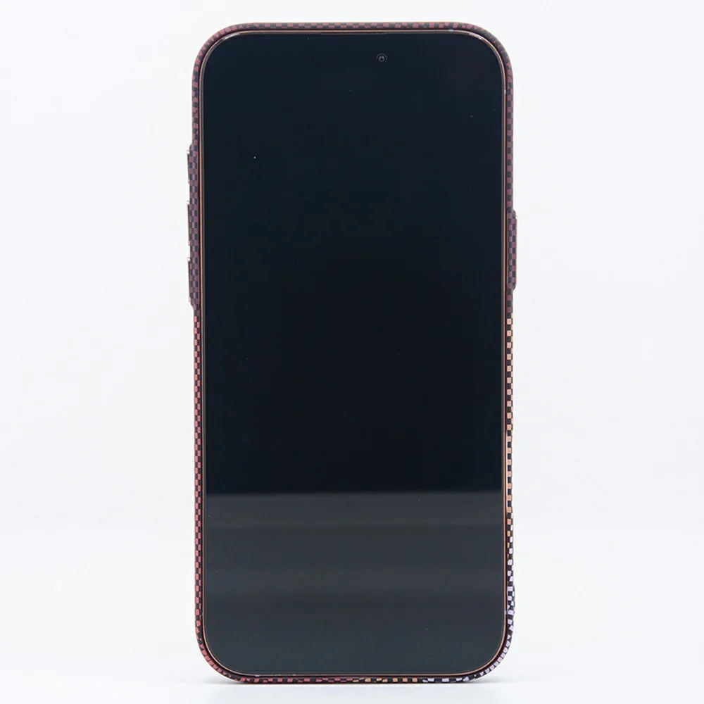 For iPhone 17 Pro Max Magnetic Case Carbon Fiber Texture Water Transfer PC Phone Cover - Blue Pattern Blocks - 2