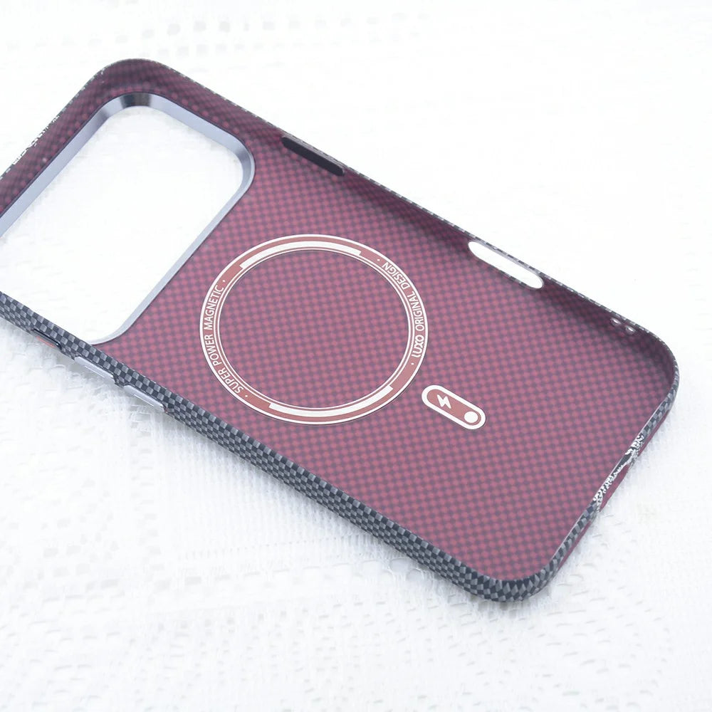 For iPhone 17 Pro Max Magnetic Case Carbon Fiber Texture Water Transfer PC Phone Cover - Blue Pattern Blocks - 3