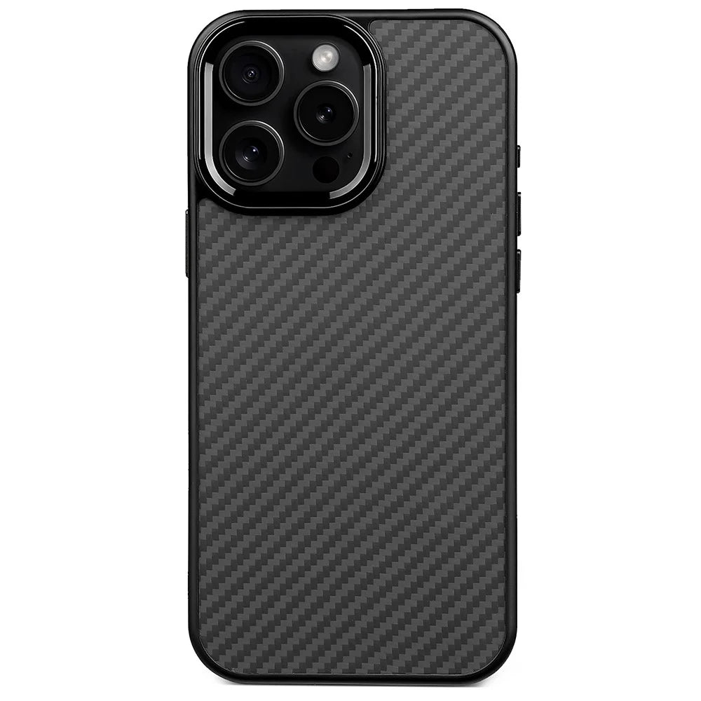 For iPhone 12  /  12 Pro Case Compatible with MagSafe Aramid Fiber TPU Phone Cover with Metal Lens Frame - Black - 1