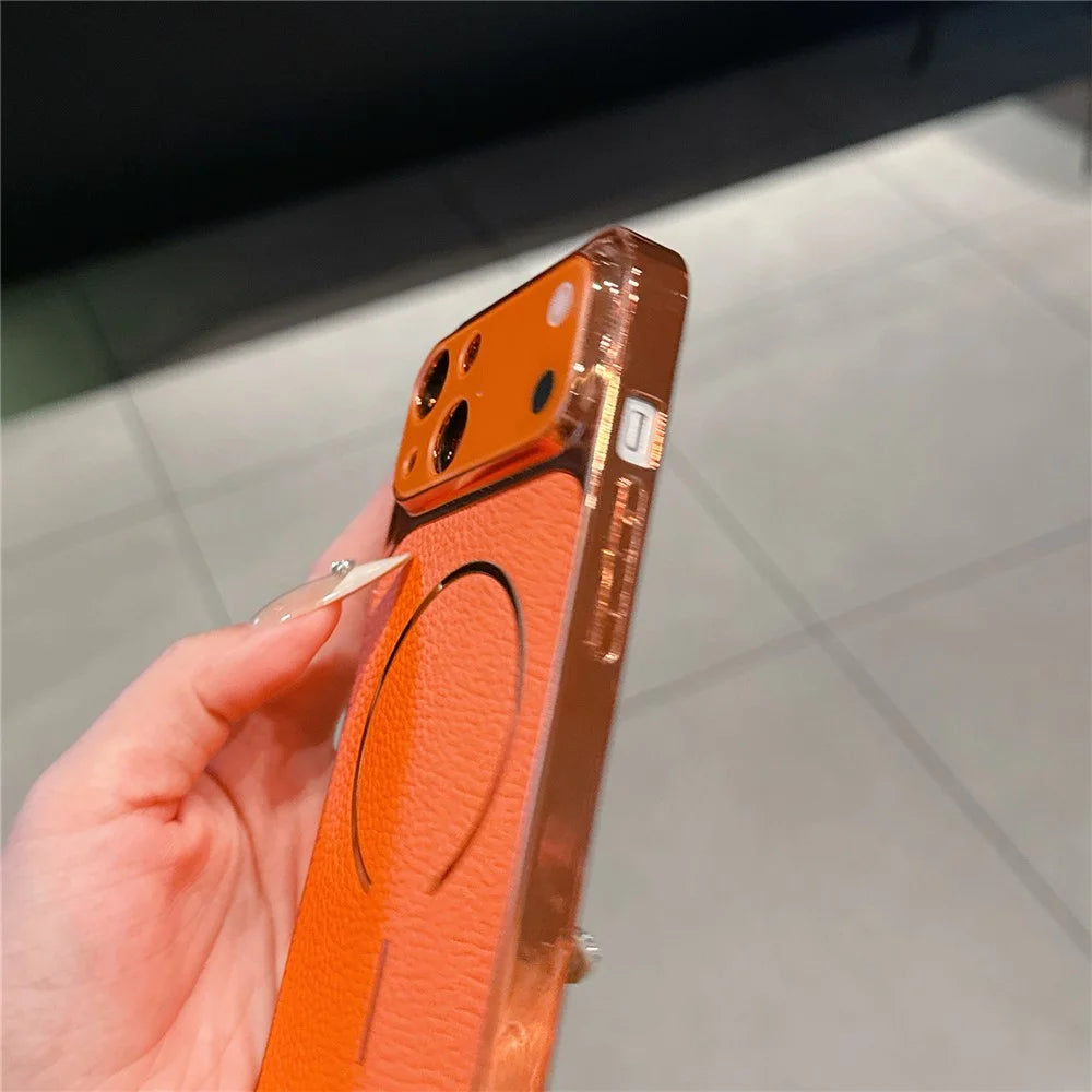 For iPhone 13 Electroplated Phone Case Transfer to 17 Pro Shockproof TPU PU Back Cover - Carbon Fiber Texture - 5