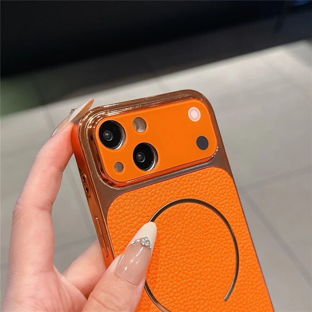 For iPhone 13 Electroplated Phone Case Transfer to 17 Pro Shockproof TPU PU Back Cover - Carbon Fiber Texture - 6