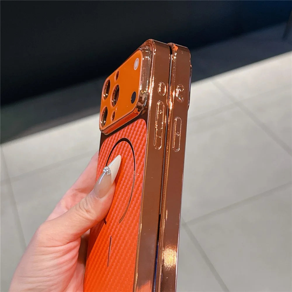 For iPhone 14 Pro Electroplated Phone Case Transfer to 17 Pro Shockproof TPU PU Back Cover - Litchi Texture - 5