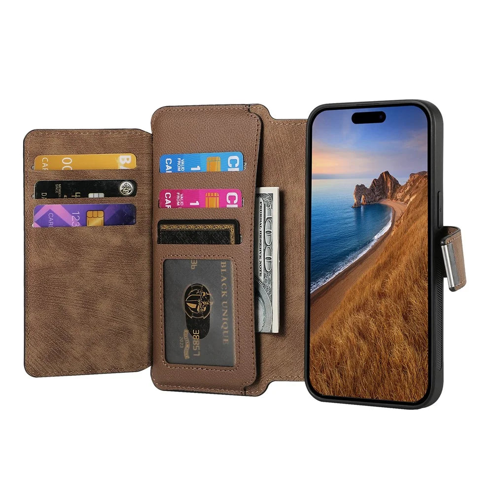 CASENEO MW-02 For iPhone 18 Pro Max / 17 Pro Max Case Detachable Magnetic Leather Flip Phone Cover - Brown - 2