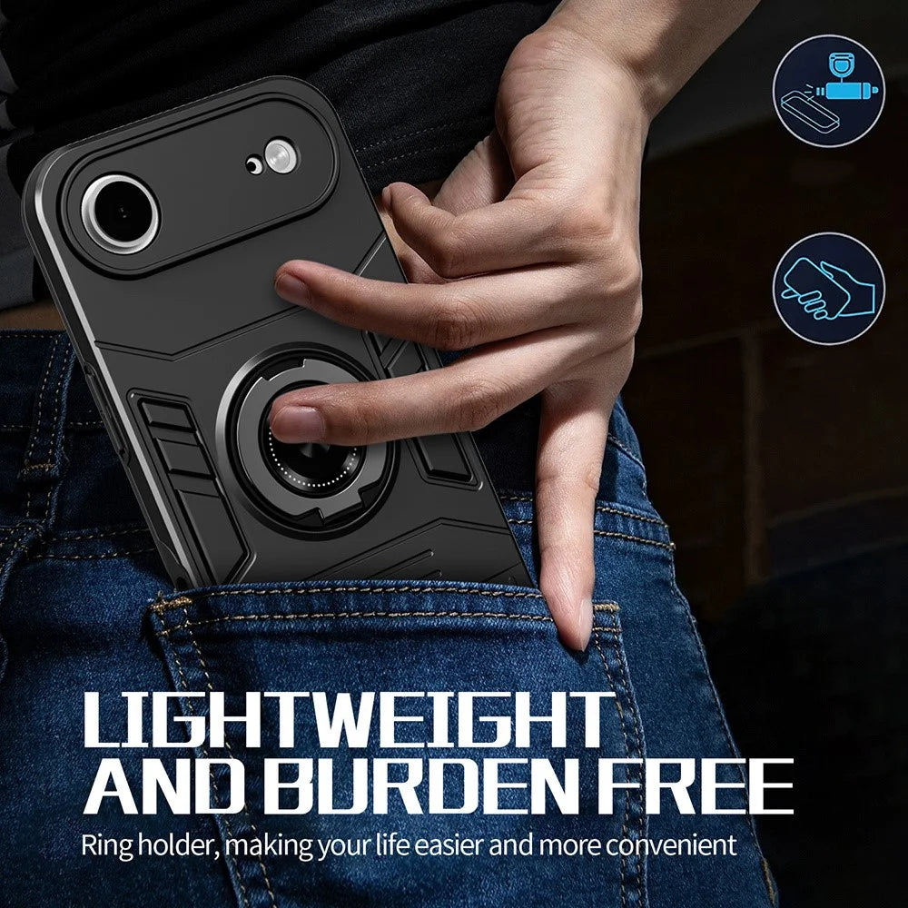 For iPhone Air Case with Ring Holder Kickstand PC + TPU Anti-Fall Phone Cover - Black - 4
