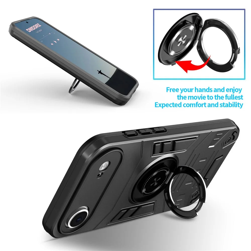 For iPhone Air Case with Ring Holder Kickstand PC + TPU Anti-Fall Phone Cover - Black - 5