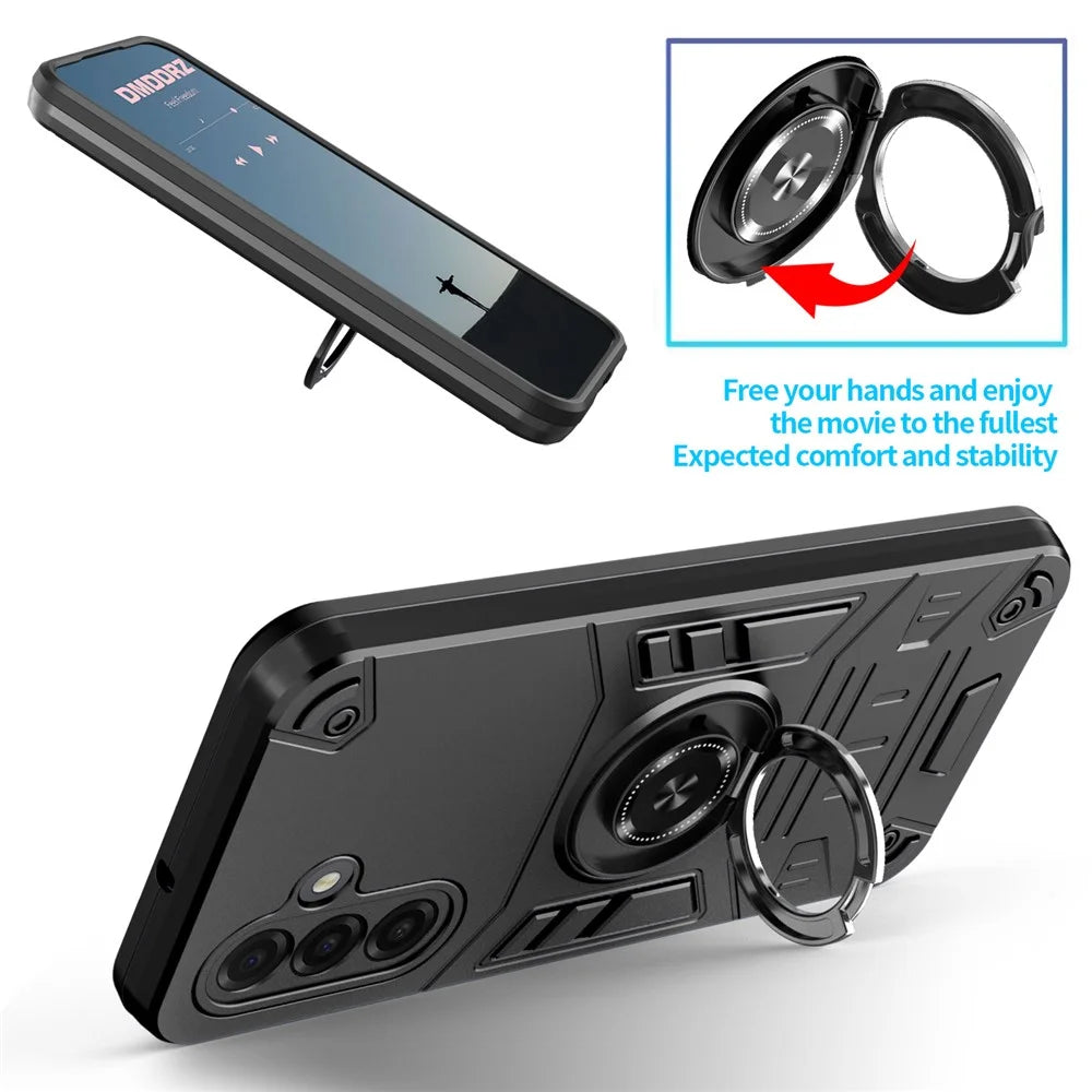 For Samsung Galaxy A18 5G / A18 4G / A17 5G / A17 4G Case with Ring Holder Kickstand PC + TPU Anti-Fall Phone Cover - Black - 4