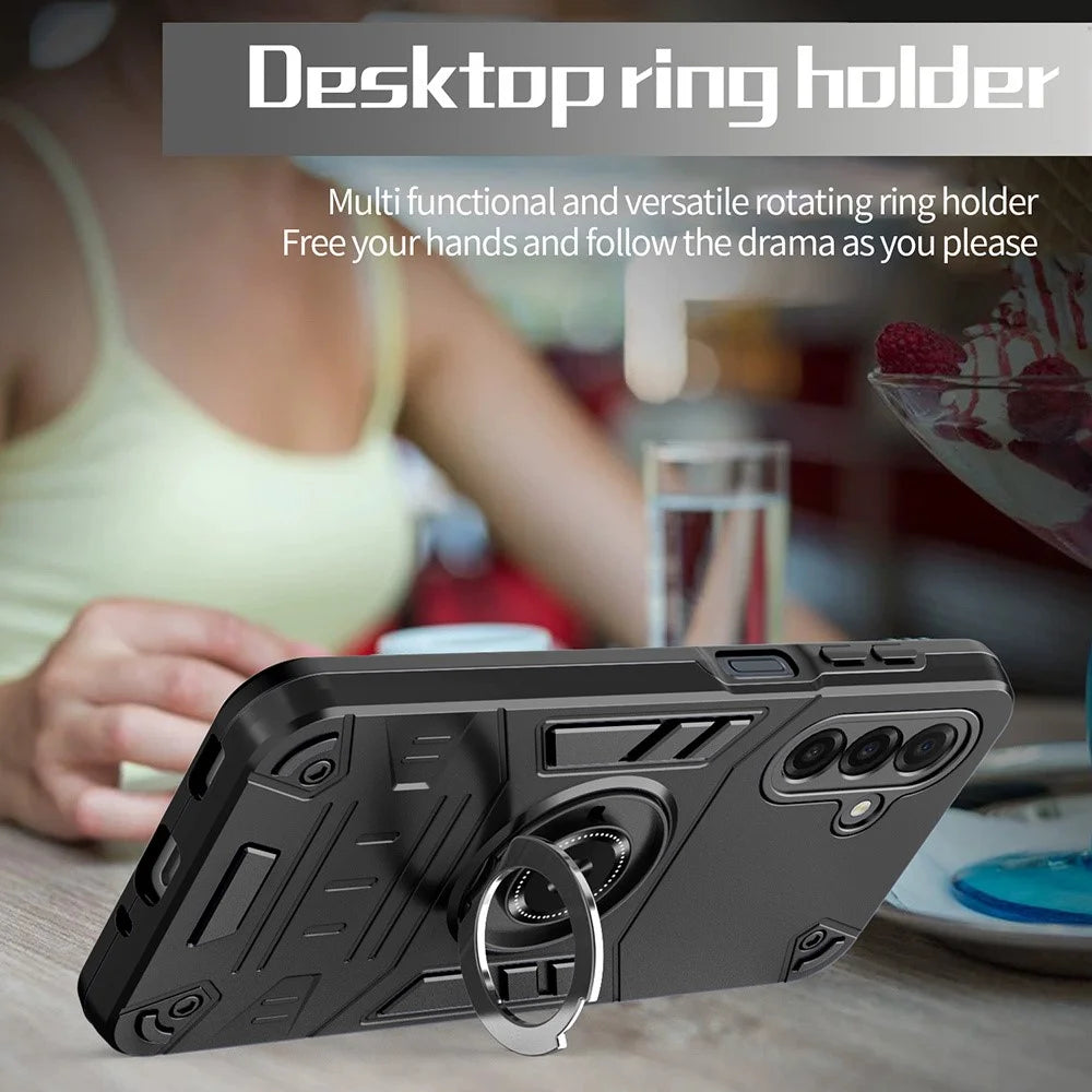 For Samsung Galaxy A18 5G / A18 4G / A17 5G / A17 4G Case with Ring Holder Kickstand PC + TPU Anti-Fall Phone Cover - Black - 5