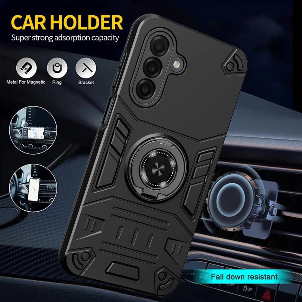 For Samsung Galaxy A18 5G / A18 4G / A17 5G / A17 4G Case with Ring Holder Kickstand PC + TPU Anti-Fall Phone Cover - Black - 7