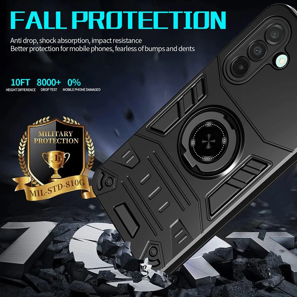 For Samsung Galaxy A36 5G Case with Ring Holder Kickstand PC + TPU Anti-Fall Phone Cover - Black - 3