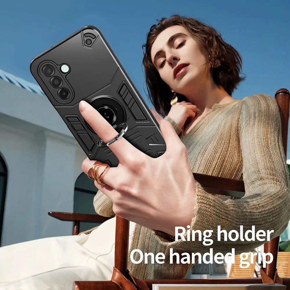 For Samsung Galaxy A36 5G Case with Ring Holder Kickstand PC + TPU Anti-Fall Phone Cover - Black - 7