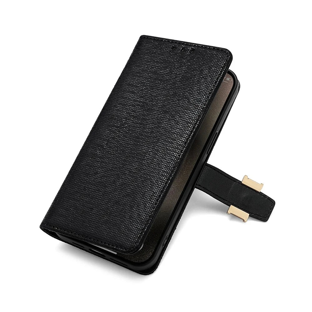 For Google Pixel 10 Pro XL Case Metal I-Buckle PU Leather Wallet Phone Cover - Black - 4