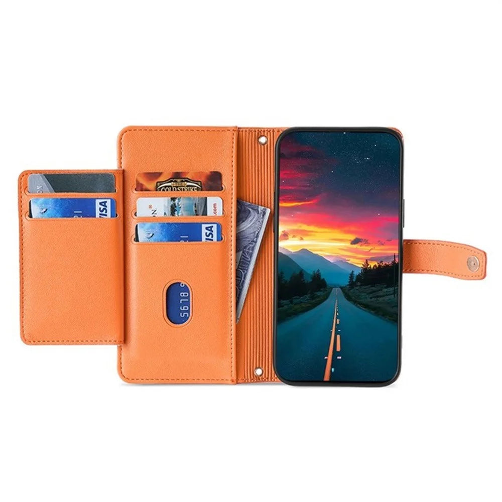 For Samsung Galaxy A08 5G / A08 4G / A07 4G Leather Case Zipper Pocket Wallet Phone Cover with 2 Straps - Orange - 2