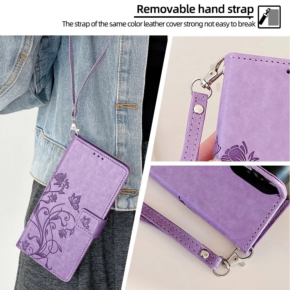 For Samsung Galaxy A08 5G / A08 4G / A07 4G Case Butterfly Flower Imprinted PU Leather Wallet Phone Cover - Purple - 7
